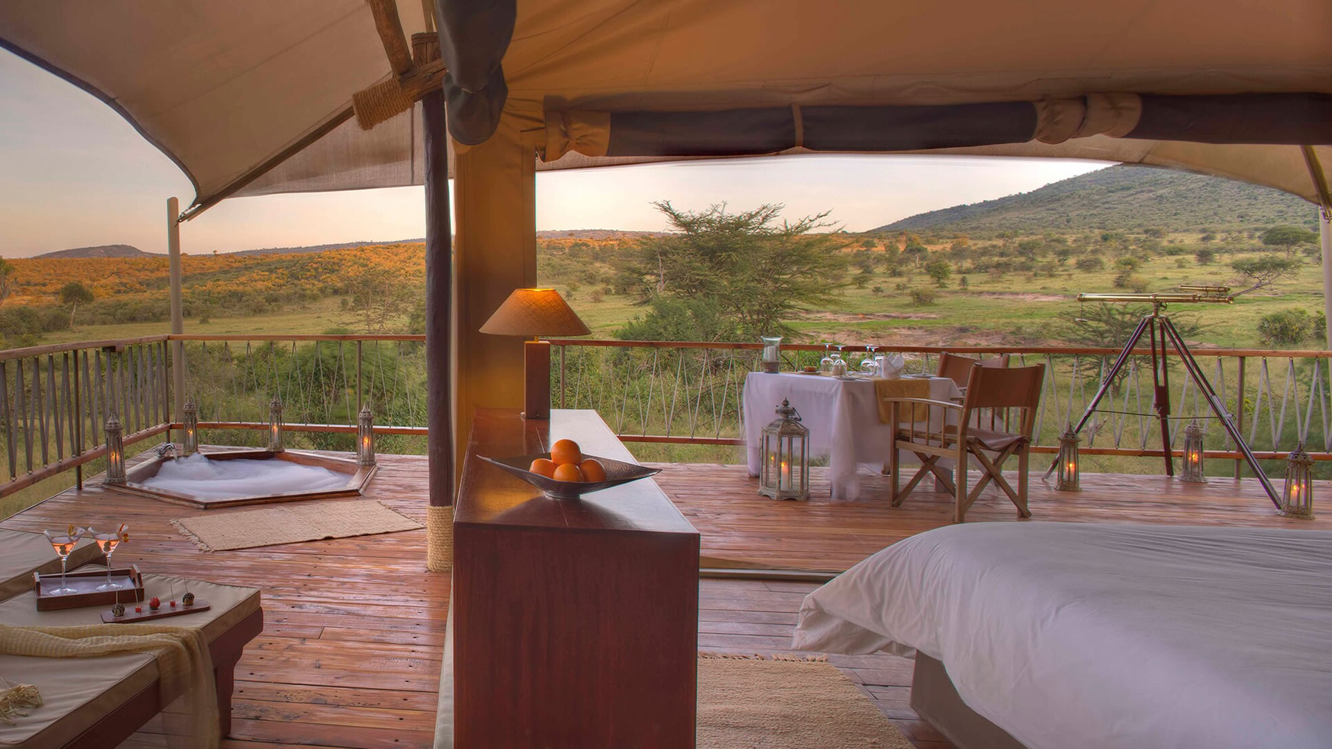 Tent interior with plunge pool and private dining